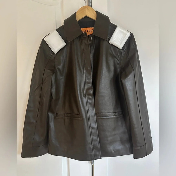 NEW Stine Goya Straight Sleeve Faux Leather Jacket in Chocolate Brown | size XS - Picture 6 of 10